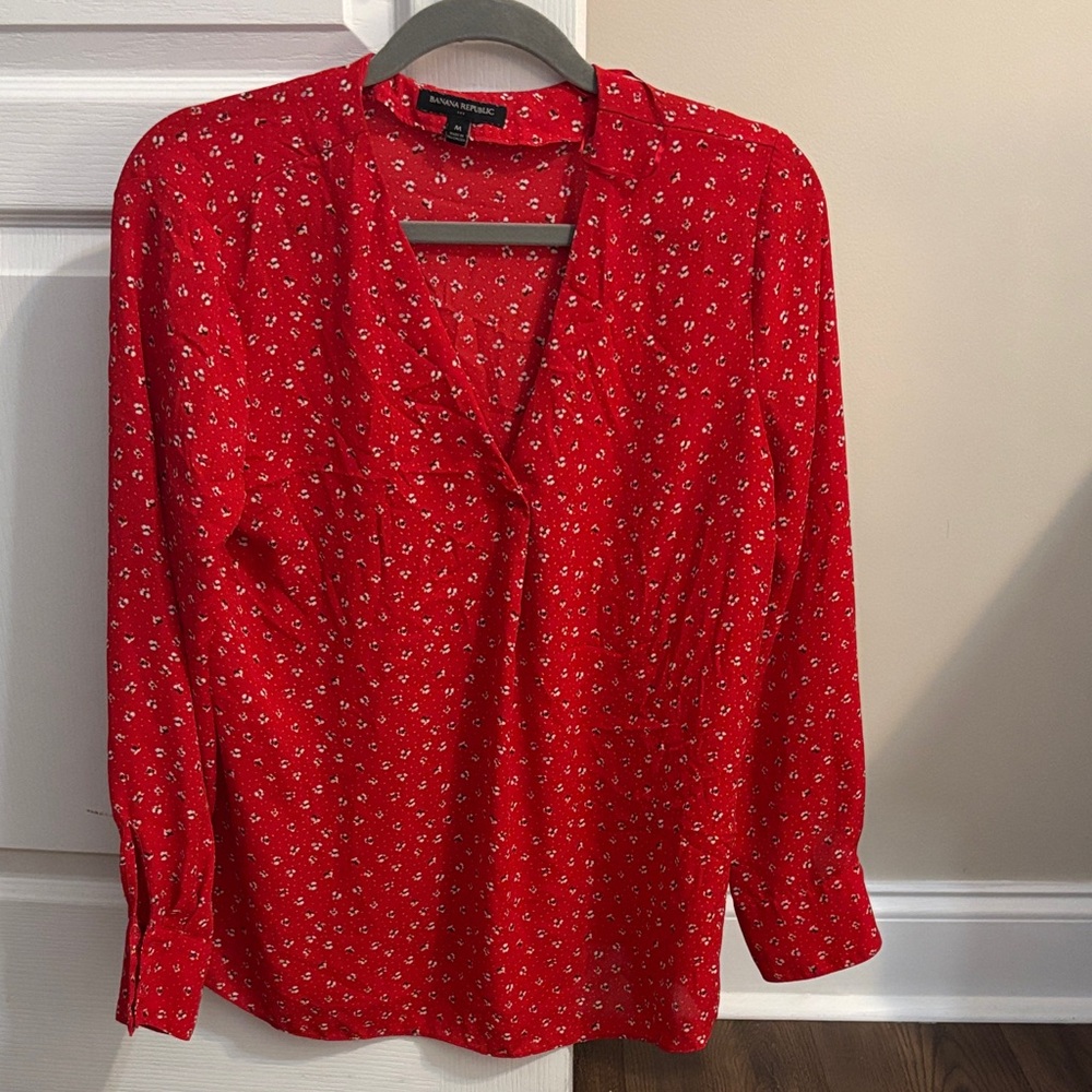 Banana Republic Red Floral Blouse